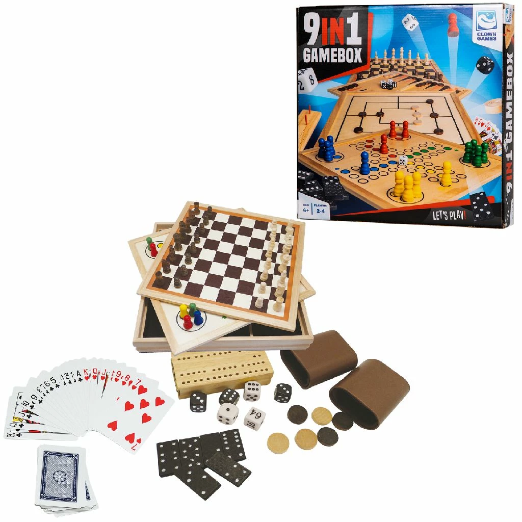 Clown Games 9-In-1 Spellendoos Hout 3 Clown Games 9-In-1 Spellendoos Hout